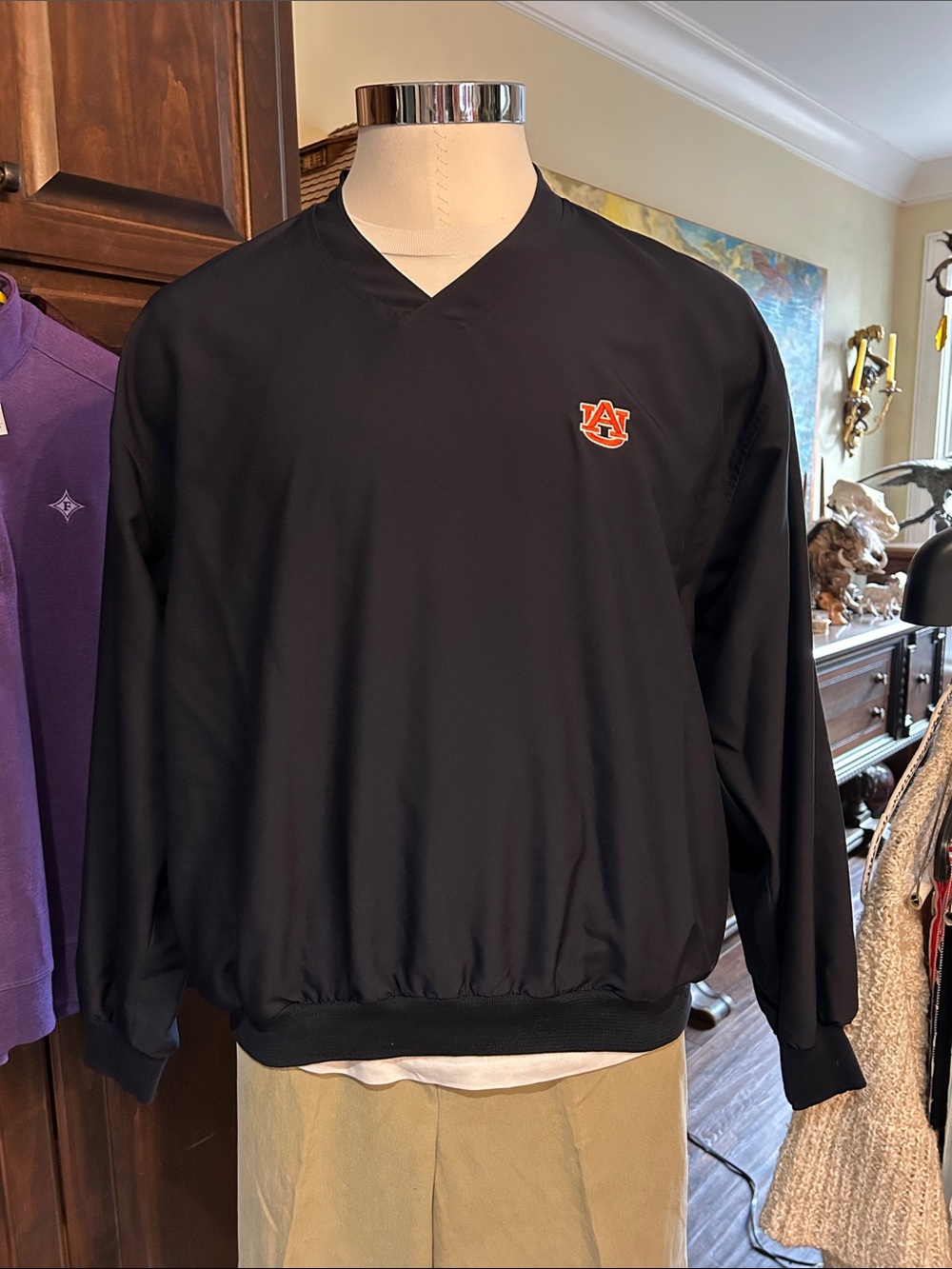 Cutter Buck Sz L University of Auburn Men's Navy V-Neck Pullover Windbreaker
